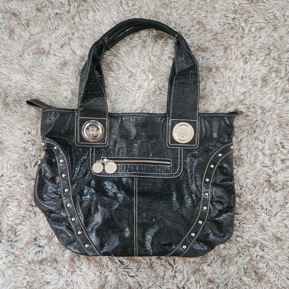 Kathy Van Zeeland Faux Alligator Black Satchel Handbag Vintage Y2K